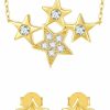 SISGEM Sisgem 14K Gold Star Necklace And Earrings Set, Real 14 Karat Gold Jewelry For Her Jewelry Sets