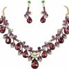 BriLove Brilove Women'S Wedding Bridal Crystal Teardrop Cluster Leaf Vine Enamel Statement Necklace Dangle Earrings Set Jewelry Sets