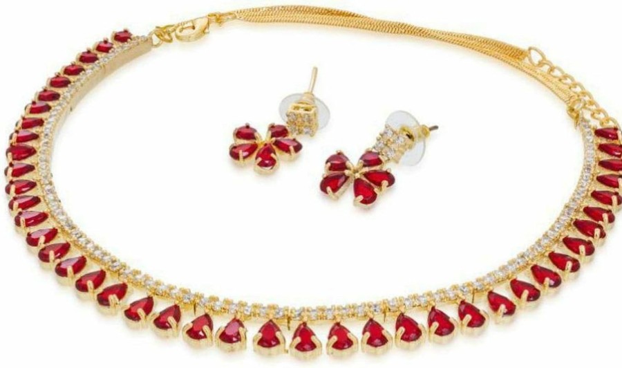 Generic Jewarhaat Indian Bollywood Necklace Set Ad Cz Elegant Gold Plated Multi Stones Sparkling Crystals Choker With Earrings Fashion Jewellery For Women & Girls Jewelry Sets