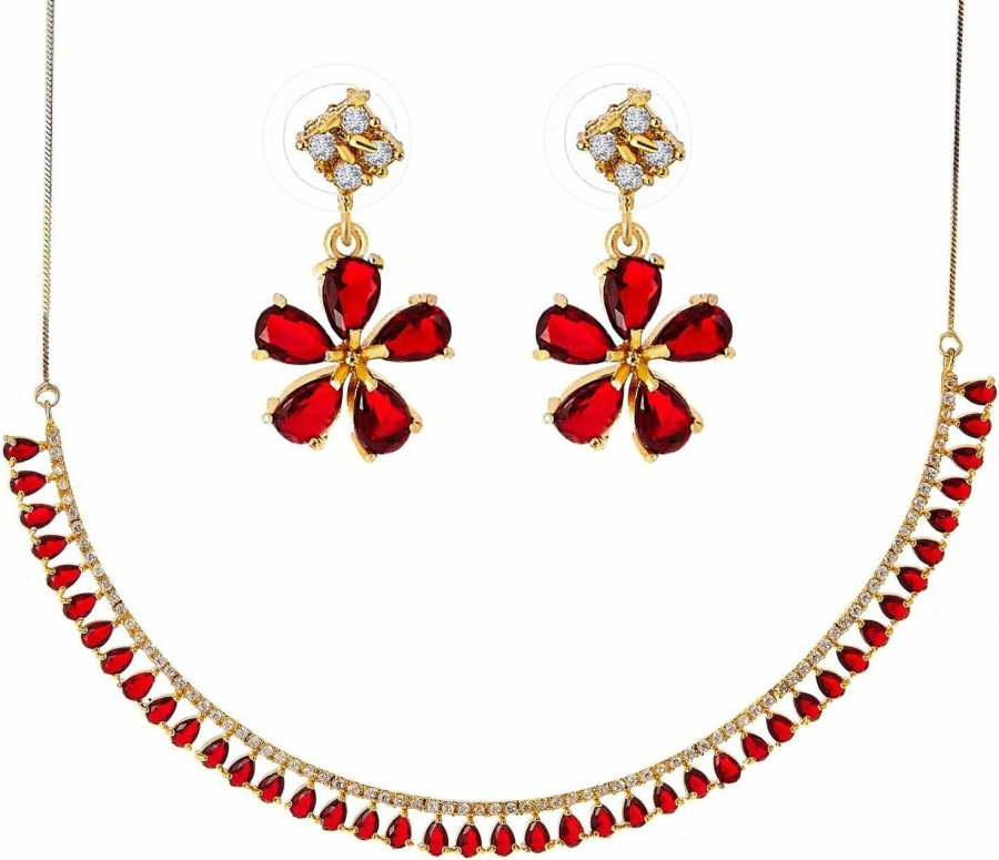 Generic Jewarhaat Indian Bollywood Necklace Set Ad Cz Elegant Gold Plated Multi Stones Sparkling Crystals Choker With Earrings Fashion Jewellery For Women & Girls Jewelry Sets