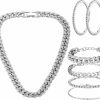 Yinkin Yinkin 6 Pcs Tennis Necklaces Diamond Chain For Woman Silver Cuban Link Chain Jewelry Set With Cuban Rhinestone Necklace Tennis Bracelet Circle Earrings Jewelry Sets