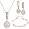 Crystalline Azuria Crystalline Azuria Jewelry Simulated White Pearls Necklace Earrings Bracelet For Women Wedding Party Bridal And Bridesmaid Accessories Rose Gold Plated Jewelry Sets