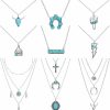 Sanfenly Sanfenly 9 Pcs Western Necklaces Set For Women Turquoise Necklace Cowboy Cowgirl Boho Lightning Cattle Tag Bar Pendant Necklace Jewelry Set Jewelry Sets