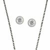 Jewar Jewarhaat Indian Silver Gold-Plated Cz Studded & Beaded Mangalsutra With Earrings For Women And Girls Jewelry Sets