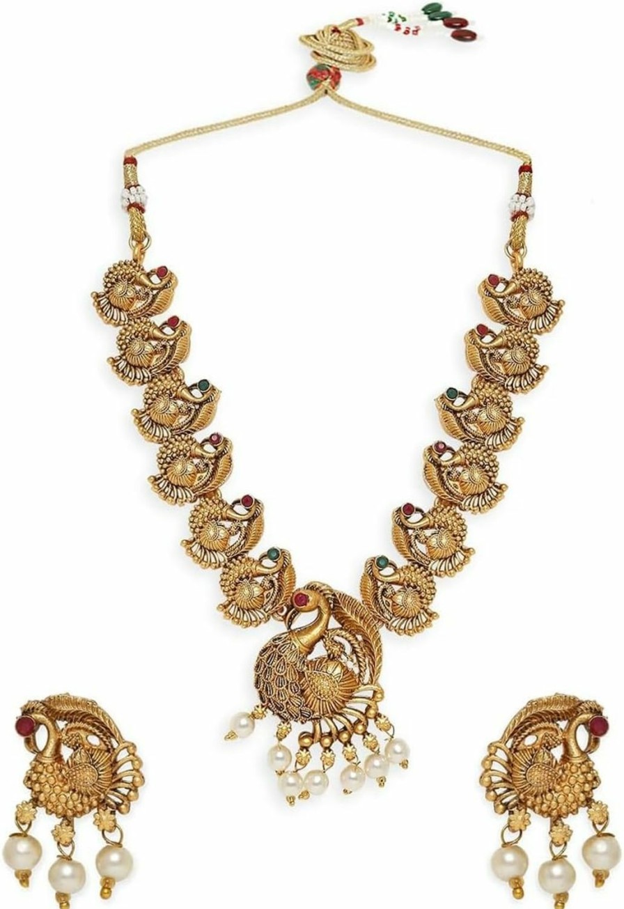 ROFARWORD Rofarword Gold-Plated Brass Premal Antique Indian Jewelry Necklace Set For Women & Girls | Indian Jewelry Jewelry Sets