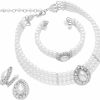 Rosemarie & Jubalee Rosemarie & Jubalee Women'S Simulated Large Teardrop Pearl 3 Piece Choker Necklace Cuff Bracelet Clip On Earrings Bridal Jewelry Set, 11\"+3\" Extender Jewelry Sets