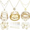 IFKM Ifkm 36 Pcs Gold Plated Jewelry Set With 4 Pcs Necklace, 11 Pcs Bracelet, 7 Pcs Ear Cuffs Earring, 14 Pcs Knuckle Rings For Women Girls Valentine Anniversary Birthday Friendship Gift Jewelry Sets