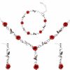 DIVINA VITAE 3Pcs Set Red Rose Jewelry - Rose Flower Pendant Necklace, Bracelet Dangle Earrings. Jewelry Sets For Women And Girls Wedding Prom Rose Necklace Valentine'S Day Red Jewelry Birthday Party Red Jewelry Sets