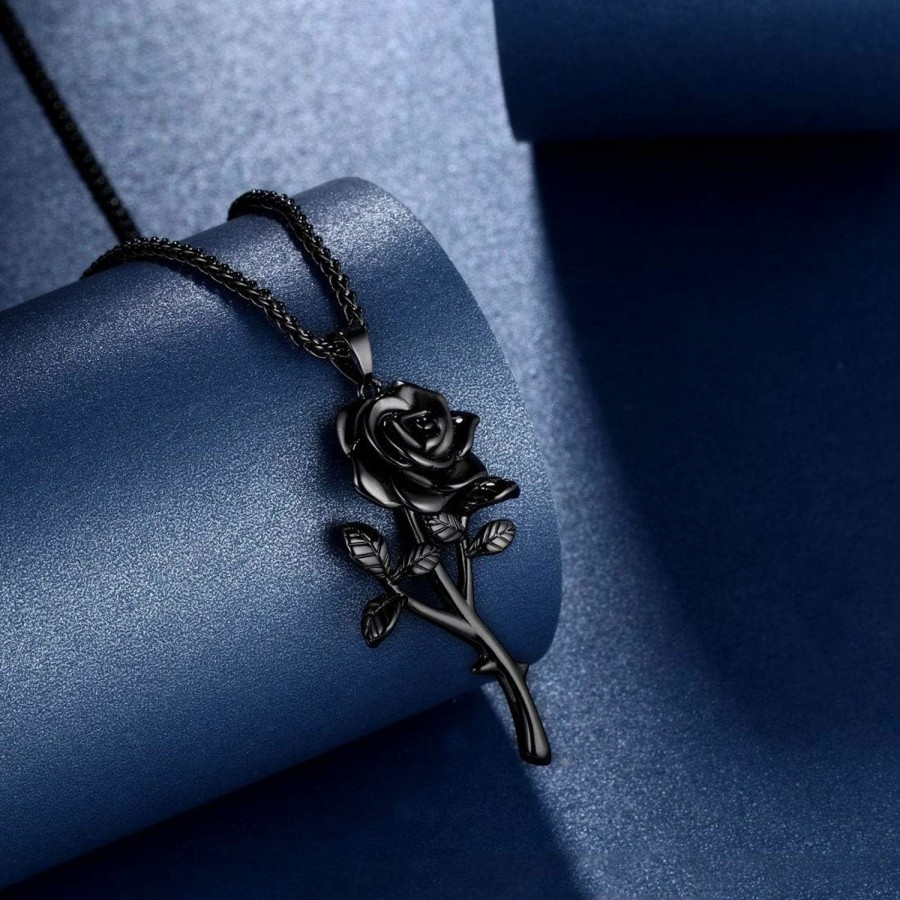 beautlace Beautlace Rose Necklaces/Adjustable Rings Silver/18K Gold/Black Gun Plated Flower Pendant/Open Ring Elegant Jewelry Gifts For Women Jewelry Sets