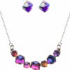 HONGLU Honglu Colorful Changing Cubic Austrian Crystal Pendant Necklace Earrings For Women Silver Jewelry Set Gift For Women Girls Jewelry Sets