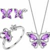 Aurora Tears Aurora Tears Butterfly Jewelry,Women 925 Sterling Silver Butterflies Birthstone Pendant Necklace/Earrings/Rings Wedding Gift Jewelry Sets