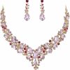 BriLove Brilove Women'S Wedding Bridal Austrian Crystal Teardrop Cluster Statement Necklace Dangle Earrings Jewelry Set Jewelry Sets