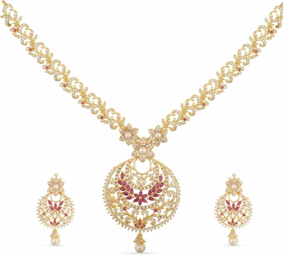 TARINIKA Tarinika Yellow Gold Tiah Nakshatra Cz Short Necklace Set With Cz Design - Indian Jewelry Sets For Women | Perfect For Ethnic Occasions | Traditional South Indian Necklace | 1 Year Warranty* Jewelry Sets