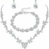 SAILIMUE Sailimue Crystal Bridal Jewelry Set For Women Rhinestone Necklace Dangle Earrings Bracelet Jewelry Set For Wedding Bride Bridesmaid Gifts Party Prom Jewelry Set Jewelry Sets