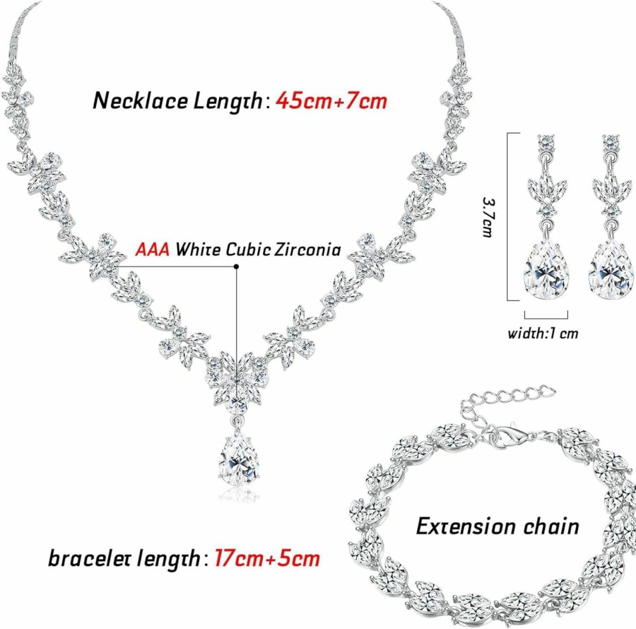 SAILIMUE Sailimue Crystal Bridal Jewelry Set For Women Rhinestone Necklace Dangle Earrings Bracelet Jewelry Set For Wedding Bride Bridesmaid Gifts Party Prom Jewelry Set Jewelry Sets