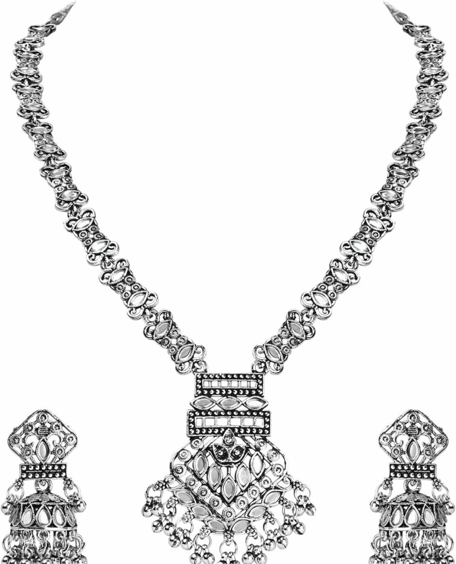 I Jewels I Jewels Silver Oxidized Indian Wedding Bollywood Long Necklace Jewellery Set With Earring For Women/Girls Jewelry Sets