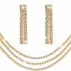 Peraca Cris Prom Jewelry Sets Silver Rhinestone Necklace Earring Set Layered Tennis Choker Necklace For Women Prom Necklace Set Rhinestone Wedding Jewelry Set Jewelry Sets