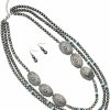 Rosemarie & Jubalee Rosemarie & Jubalee Women'S Chic Silver Tone Conchos On Extra Long Multi Strand Western Style Metallic Pearls With Howlite Beads Necklace Earrings Set, 30\"+3\" Extender Jewelry Sets