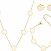 PRIMATORIA Primatoria Five Leaf Clover Jewelry Set For Women 18K Gold Plated Bracelet Necklace Earrings 5 Leaf Lucky Choker And Ear Studs For Mother And Daughter Jewelry Sets