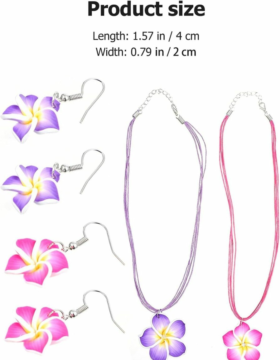 PRETYZOOM Pretyzoom Hawaiian Leis 2 Sets Hawaii Theme Jewelry Set Simulation Clay Plumeria Flower Pendant Necklace Earrings Set Summer Beach Party Costume Accessory For Women Girls Hawaiian Accessories Jewelry Sets