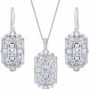 BERRICLE Berricle Sterling Silver Art Deco Cubic Zirconia Cz Milgrain Fashion Necklace And Earrings Set For Women, Rhodium Plated Jewelry Sets