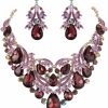 BriLove Brilove Women'S Bohemian Boho Crystal Teardrop Filigree Leaf Hollow Statement Necklace Dangle Earrings Set Jewelry Sets