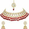 I Jewels I Jewels Gold Plated Indian Wedding Bollywood Kundan Pearl Meenakari Choker Necklace Jewellery With Dangle Earrings Set For Women/Girls Jewelry Sets