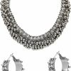 Decor Tales Decor Tales Indian Ethnic Fashion Handmade Bollywood Statement Tribal Gypsy Oxidized Collar Silver Ghungroo Beads Choker Necklace Earrings Set Jewelry Jewelry Sets