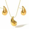 TXLFRO Gold Earrings For Women Girls, Drop Necklace, 14K Gold Plated Hypoallergenic Waterdrop Hollow Stud Trendy Earrings Drop Pendant Necklace For Women Jewelry Sets