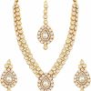 Aheli Aheli Indian Wedding Wear Faux Stone Necklace With Maang Tikka Set Elegant Ethnic Jewelry For Women Jewelry Sets