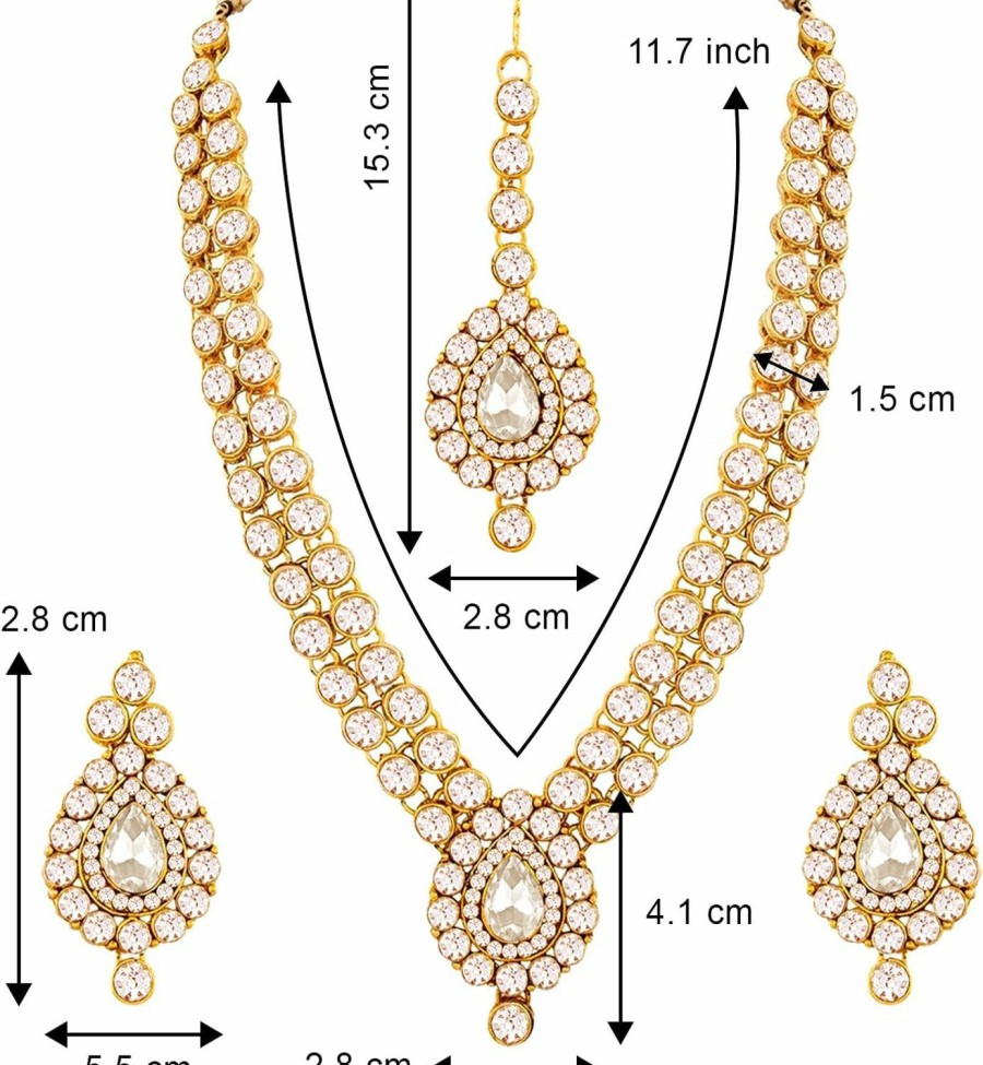 Aheli Aheli Indian Wedding Wear Faux Stone Necklace With Maang Tikka Set Elegant Ethnic Jewelry For Women Jewelry Sets