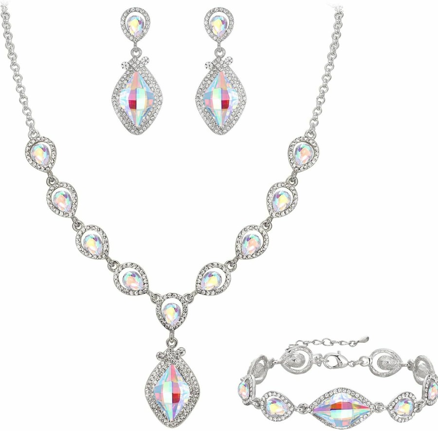 EVER FAITH Ever Faith Bridal Wedding Crystal Marquise Teardrop Pendant Necklace Earrings Bracelet Set For Prom Jewelry Sets