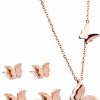 WDSHOW Wdshow 18K Rose Gold Butterfly Stud Earrings Necklace Set For Women Jewelry Sets