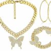 YADOCA Yadoca Butterfly Jewelry Set Thick Diamond Iced Out Miami Cuban Link Chain Necklace Bracelet Rhinestone Big Hoop Earrings Bling Butterfly Hip Hop Costume Jewelry Accessories For Women Silver Gold Tone Jewelry Sets