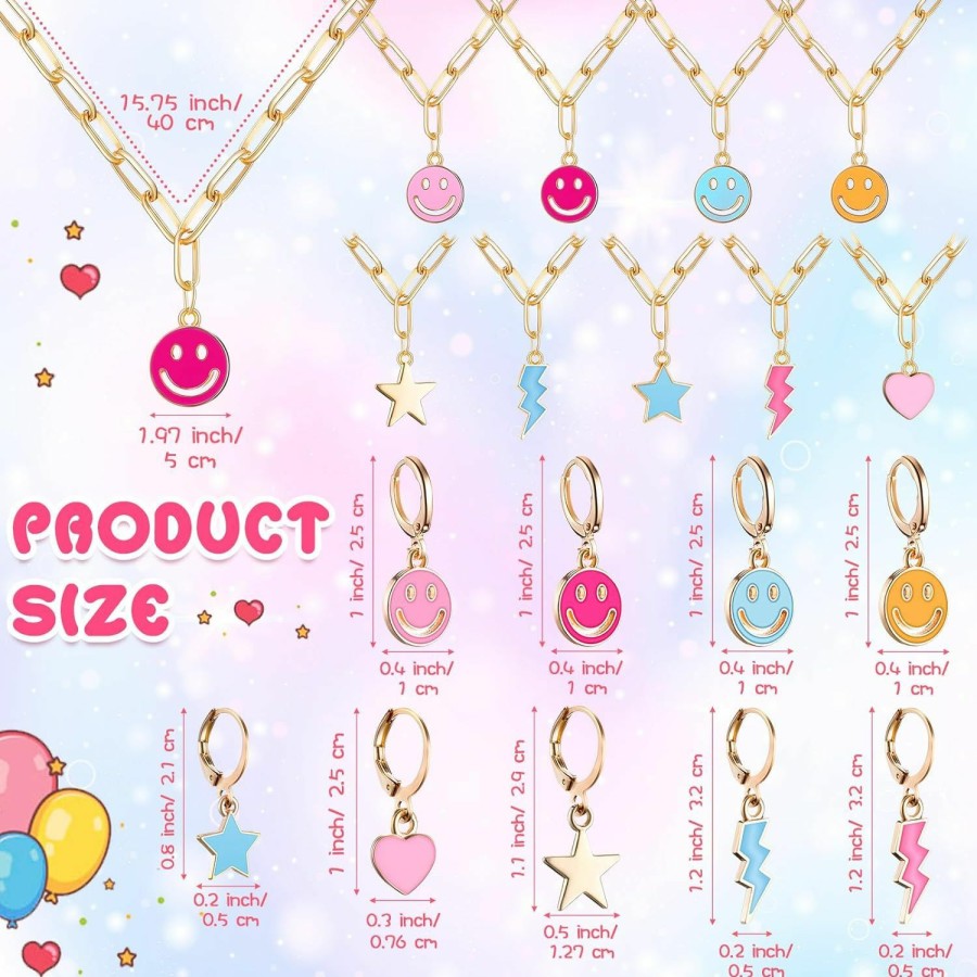 Landical Landical 18 Pcs Preppy Earrings With Pendant Necklace 9 Pairs Heart Star Earrings For Teens With 9 Face Lightning Preppy Necklaces For Y2K Jewelry Gifts For Teen Girls Women Supplies Jewelry Sets