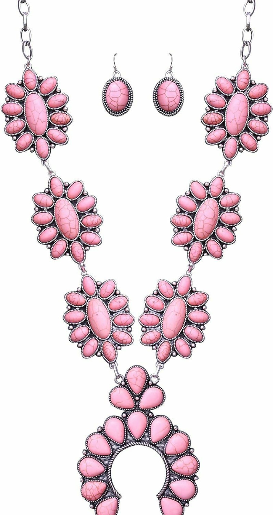 Wonderent Vintage Squash Blossom Metal Statement Necklace/W Earrings Peach Version No.786P Jewelry Sets