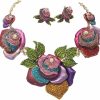 Rosemarie & Jubalee Rosemarie & Jubalee Women'S Mesmerizing Rainbow Rose Crystal Flowers Statement Gold Tone Necklace Earrings Rhinestone Set, 15\"+3\" Extender Jewelry Sets