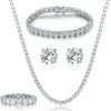 Gemsme Gemsme 18K White Gold Plated Tennis Necklace/Bracelet/Earrings/Band Ring Sets Hypoallergenic Jewelry Pack Of 4 Jewelry Sets