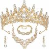 Inbagi Inbagi 4 Pcs Costume Jewelry Sets Bride Wedding Crystal Queen Crowns Rhinestone Necklace Dangle Earrings Link Bracelet Set Jewelry Sets