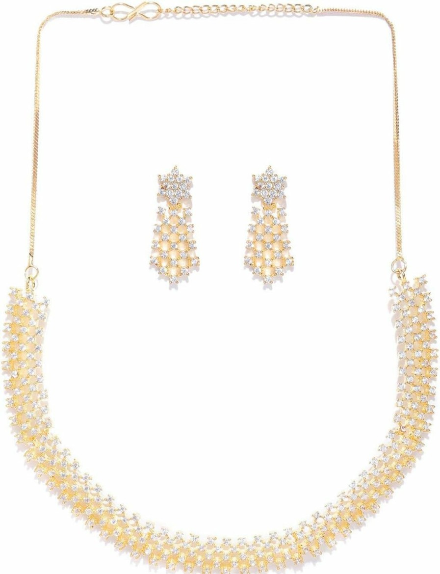 Priyaasi Priyaasi Indian Jewelry Set For Women | Indian Necklace Set Gold-Plated | American Diamond Studded Jewellery Set | Stylish Modern Choker Style Necklace With Earrings | Bollywood Jewellery Set For Weddings Jewelry Sets