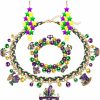 ARATLENCH Mardi Gras Necklace Earrings Bracelet Fleur De Lis Crown Skull Mask Charms Pendant Necklace Stretch Mardi Gras Fleur-De-Lis Teardrop Hat Purple Green Gold Beaded Bracelet Glitter Fleur De Lis Dangle Hook Earrings Carnival Parade Party Jewelry Set Accessories Jewelry Sets