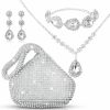 Meanplan Meanplan 4 Pcs Silver Clutch Purse Jewelry Set For Women Evening Rhinestone Purse Silver Accessories For Women Bride Wedding Jewelry Jewelry Sets