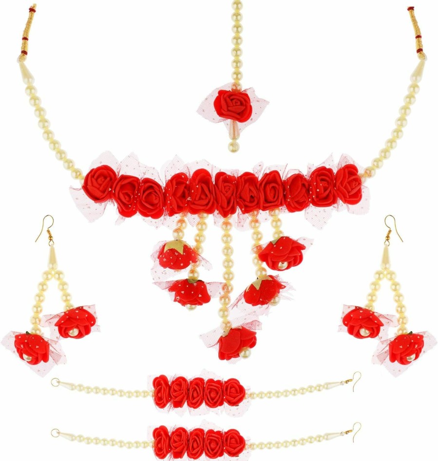 Efulgenz Efulgenz Indian Flower Faux Pearls Jewelry Set For Haldi Mehandi Baby Shower Wedding Women Girls Jewelry Sets