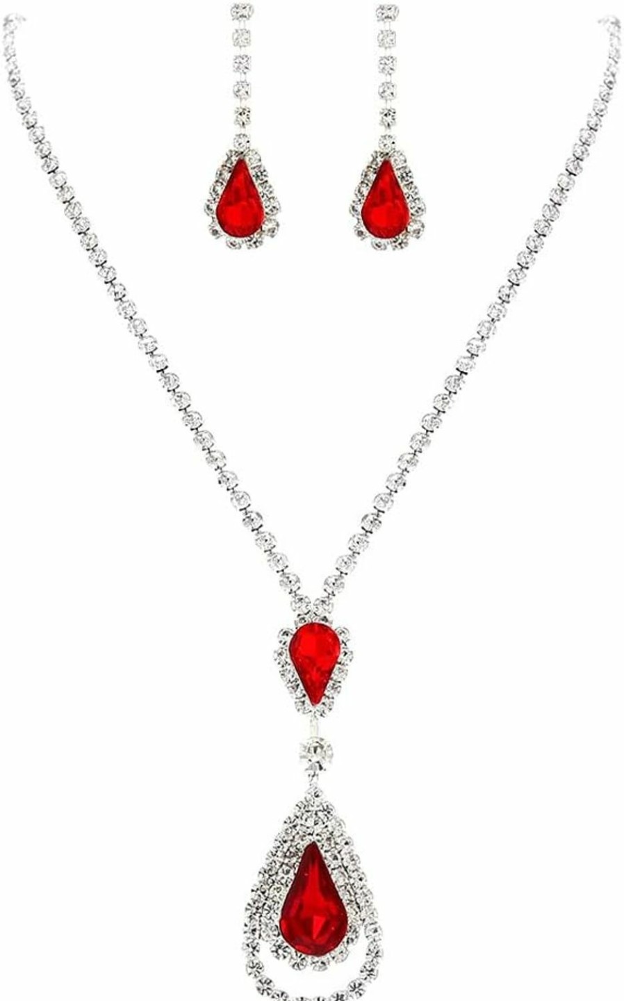 Yokawe Yokawe Bride Necklace Earrings Set Silver Rhinestones Bridal Wedding Jewelry Sets Teardrop Pendant Crystal Choker Necklaces For Women And Girls Jewelry Sets