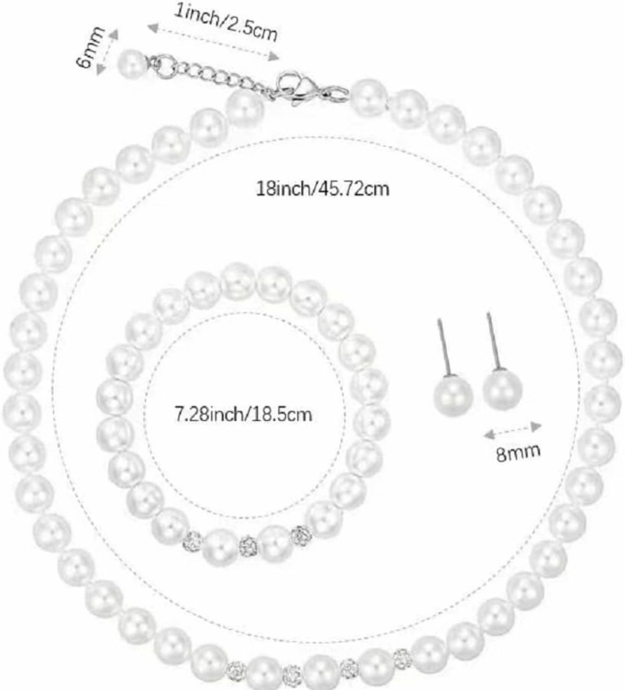 LZMEI Lzmei White 8Mm Glass Pearls Necklace Bracelet Earring Jewelry 3 Set Wholesale For Women Little Girls Jewelry Sets