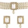 I Jewels I Jewels Gold Plated Indian Wedding Bollywood Stone Pearl Choker Necklace Jewellery Set For Women/Girls (White) Jewelry Sets