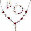 Azusa Sun Azusa Sun 3 Pcs 18 Gold Necklace Long Pendant Necklace For Women Girls Red Rose Pendent Bracelet Flower Jewelry Rose Dangle Earrings Set For Birthday Party Wedding Mother'S Day Gifts Jewelry Sets