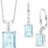 Gem Stone King Gem Stone King 925 Sterling Silver Sky Blue Topaz And Diamond Pendant And Earrings Jewelry Set For Women (13.37 Cttw, Emerald Cut, Gemstone Birthstone With 18 Inch Silver Chain) Jewelry Sets