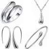 Syhonic Syhonic 925 Silver Jewelry Set For Women, Teardrop Necklace + Earring + Ring + Bangle Set For 4 Pcs, Party Mother'S Day Prom Wedding Fashion Accessories Gift Jewelry Sets