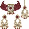 Aheli Aheli Gold Plated Jodha Akbar Kundan Faux Pearl Choker Necklace With Earring Maang Tikka Traditional Bridal Jewelry Set Jewelry Sets